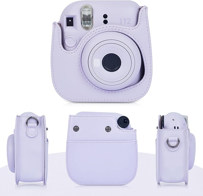 Phetium Instant mini 12 Camera Protective Case Compatible with Instax Mini 12 11,PU Leather Bag with Pocket and Adjustable Shoulder Strap (Lilac Purple)