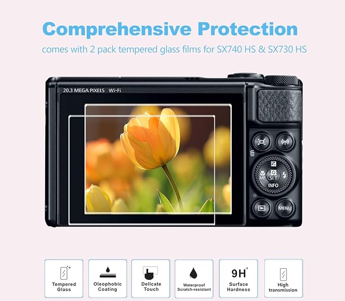 Pocoukate Case for Canon PowerShot SX740 HS Camera, Soft Silicone Protective Cover Skin with Removable Lens Cover for SX740/SX730 HS Accessories Rubber with Tempered Glass Screen Protector - White