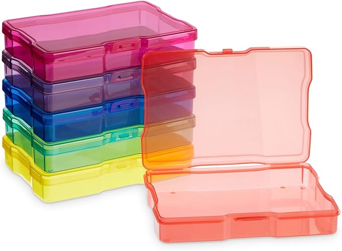 Paper Junkie Photo Storage Box - 4 x 6 in Clear Plastic & 6 Multicolor Inner Cases - Snap-Close Photo Storage Containers & Sticker Box