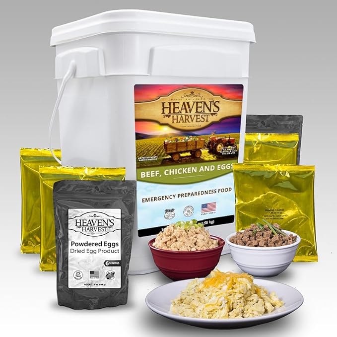 Heaven’s Harvest Emergency Food Combo Kit (One Month Supply for one person) — Emergency Food Supply. Freeze Dried Survival Food Kit with Portable Waterproof 25-Year Storage Bucket. (308 Servings)
