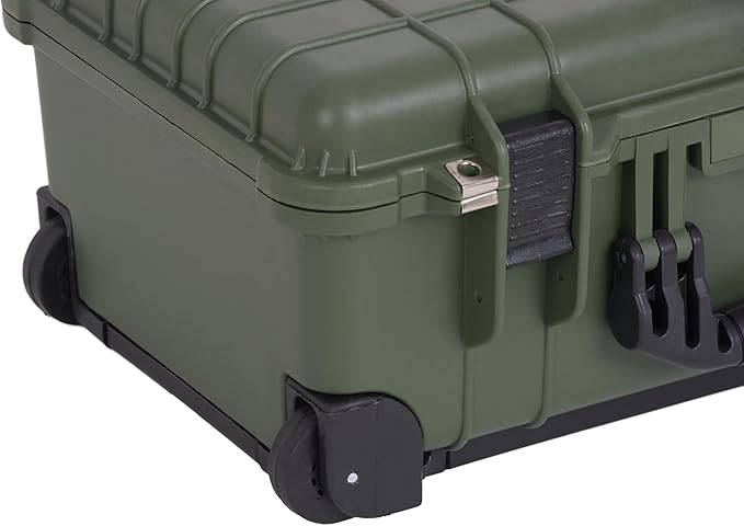 MEIJIA All Weather Rolling Waterproof Protective Case, Hard Camera Case,Dry Case with Retractable Pull Handle and Wheels,Foam Inserted,22 x13.81x9inches (Green)