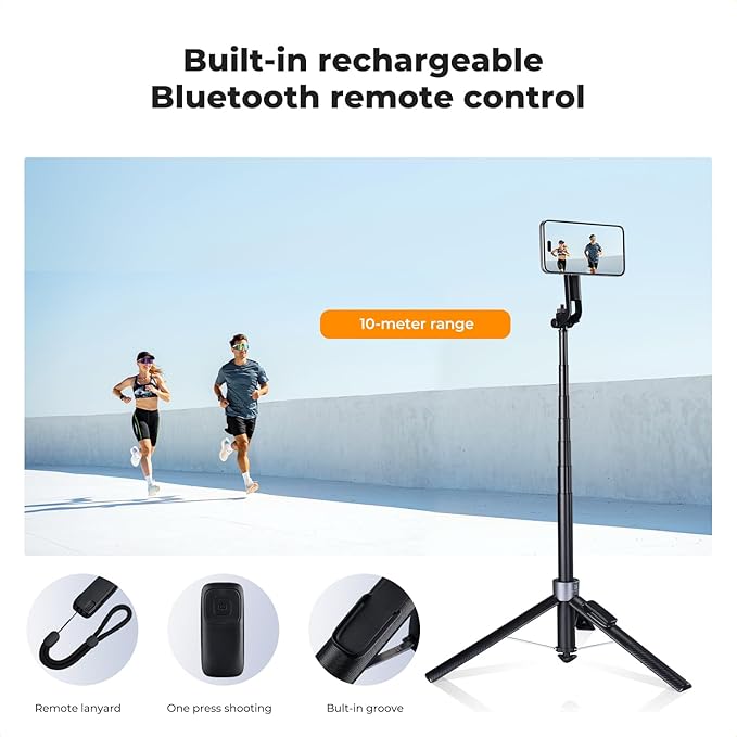 K&F CONCEPT Popod 72" Phone Tripod, 3-in-1 Clip & Magnetic Selfie Stick with Remote, Automatic Phone Tripod Stand, Compatible with iPhone 17-12 Series Android Phones 1/4" Screw Accessories