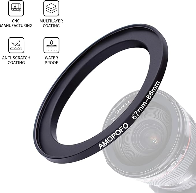 67mm Lens to 86mm Camera Filter Ring,Compatible with All 67mm Camera Lens & 86mm UV,ND,CPL Lens Hood Accessories,Made of CNC Machined Aluminum(67-86mm)