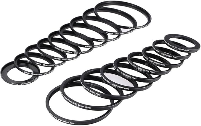 Andoer® 18pcs Step Up/Step Down Lens Filter 37 49 52 55 58 62 67 72 77 82mm Metal Adapter Ring Kit