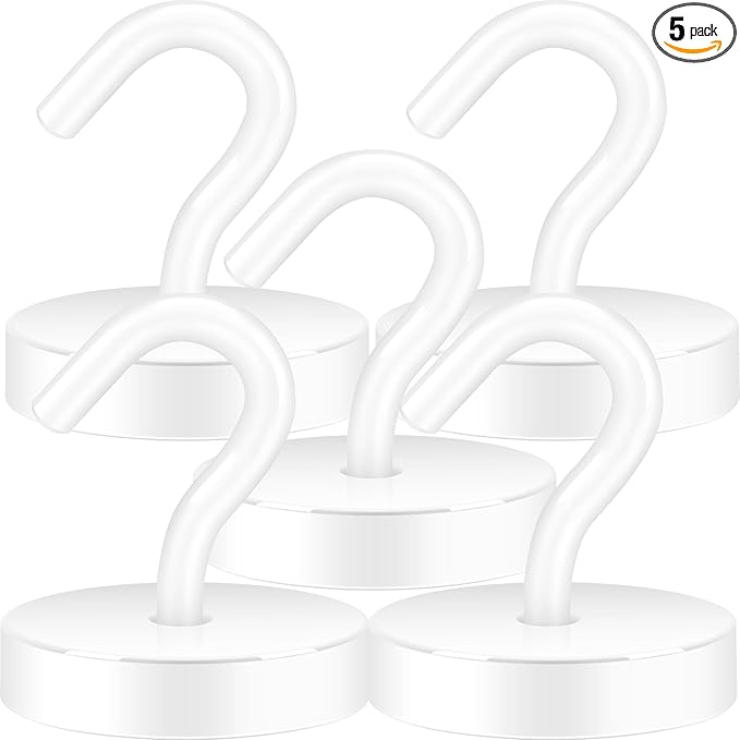 Neosmuk Magnetic Hooks, Cruise Ship Essentials, 100lb+ Heavy Duty Magnetic Hooks for Cruise Cabins, Refrigerator, Grill, Hanging, and Travel | Extra Strong Must-Haves Magnet Hook,White, 5 Pack