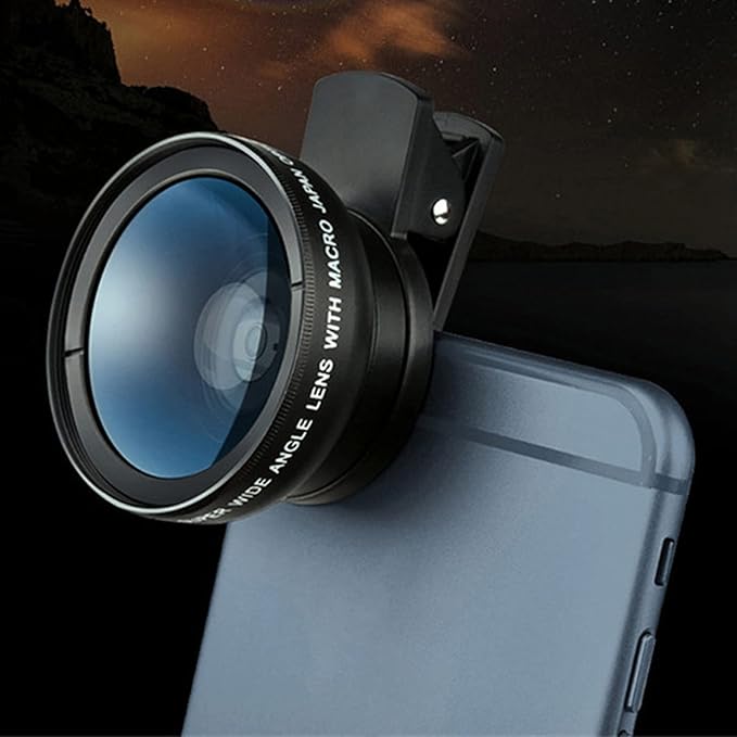 Phone Camera Lens, 2 in 1 Phone Lens Kit, 0.45X Ultra Wide Angle and 12.5X Macro Lens, with Travel Case, HD Professional Universal Clip Lens Kit for Most Smartphones, Tablets(Black)