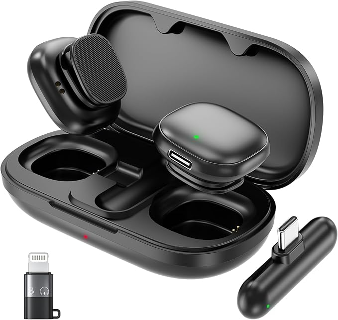 Professional Wireless Microphone for iPhone, Wireless Lavalier Microphone, 3-Level AI Noise Reduction, 350ft Range Hi-Fi Sound, for iPhone/iPad/Android/Camera, Mic for Video Recording YouTube