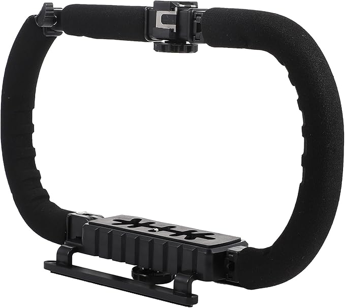 Handheld Camera Stabilizer Video Rig with Dual Side Handles for DSLR and Smartphone Filming, Foldable Camcorder Support Bracket for Professional Video Recording