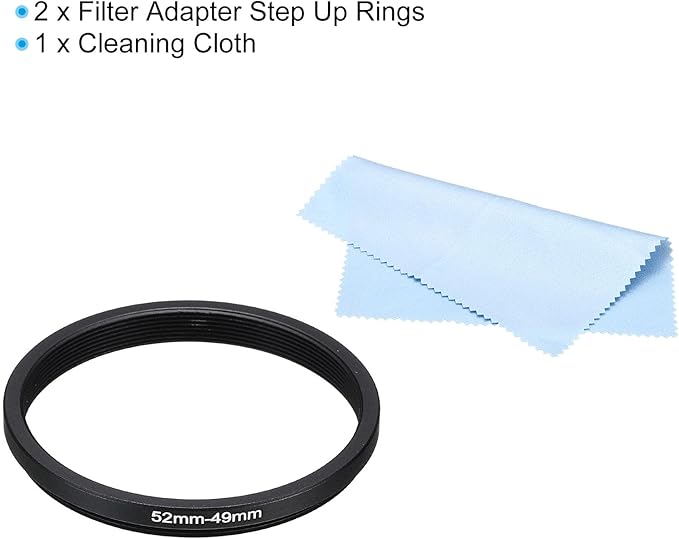 PATIKIL 52mm-49mm Metal Step Down Ring with Cleaning Cloth, 2 Pack Camera Lens Filter Adapter Ring Aluminum Filter Adapter Ring for Camera Lenses Hood, Black