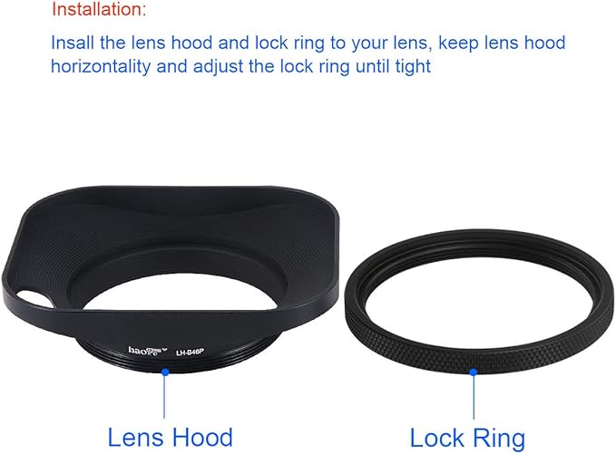 Haoge LH-B46P 46mm Square Metal Screw-in Lens Hood Hollow Out Designed with Cap for Leica Rangefinder Camera with 46mm E46 Filter Thread Lens Black