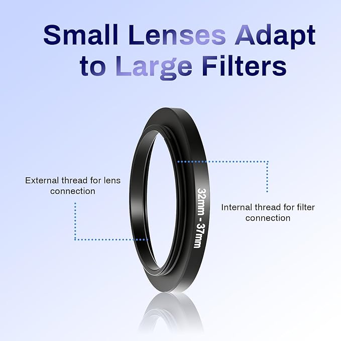 32-37mm Step Up Ring Adapter Filter, Metal Lens Filter Adapter Ring Stepping Rings CNC Machined for DSLR Cameras Fits 32mm Lens to 37mm UV/ND/CPL Filters & Threaded Camera Parts