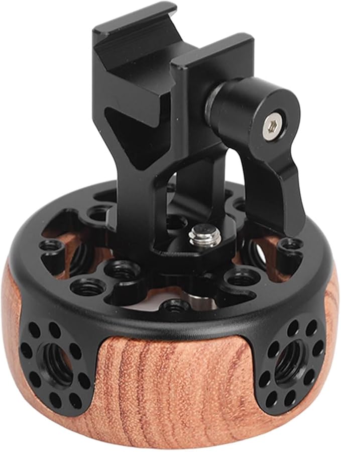 Round Side Camera Handle Handgrip, Wooden Quick Release Rail Rod Clamp, Ergonomic Hollowed Out Design, Aluminum Alloy with CNC Machining, for SLR Camera Mirrorless Camera Cage