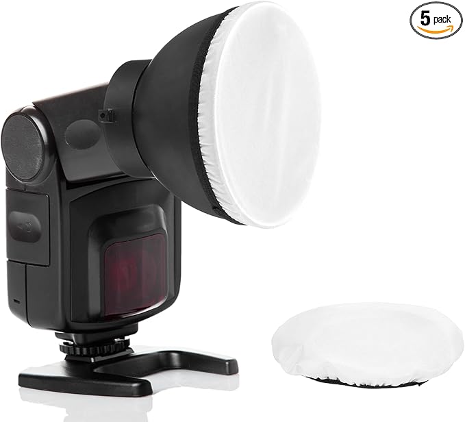 PATIKIL 6.3" x 6.3" Soft Mini Flash Diffuser Cap, 5 Pack Universal Elastic Flash Diffuser Cover for DSLR Camera Flashlight, White
