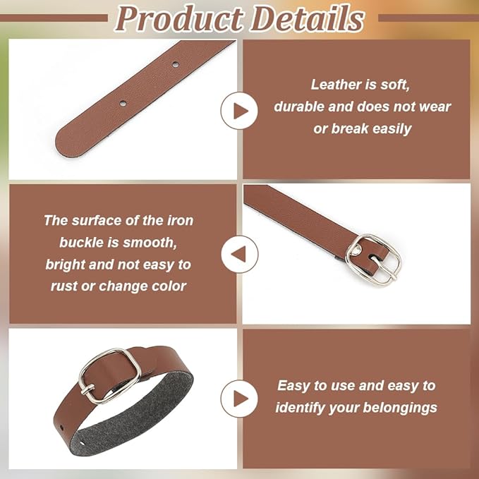 FINGERINSPIRE 12 pcs PU Leather Luggage Tag Straps 7.87" Saddle Brown Leather Luggage Tag Loops with Alloy Buckle Name Strap Tag Holder for Suitcases Briefcase Backpacks Travel Hanging Accessories