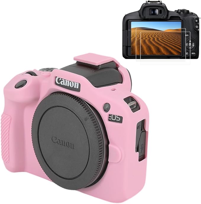 Pocoukate Case for Canon EOS R100 Camera, Soft Silicone Protective Cover Skin with EOS R100 Screen Protector Accessories for EOS R100 Mirrorless Camera Silicone Case - Pink