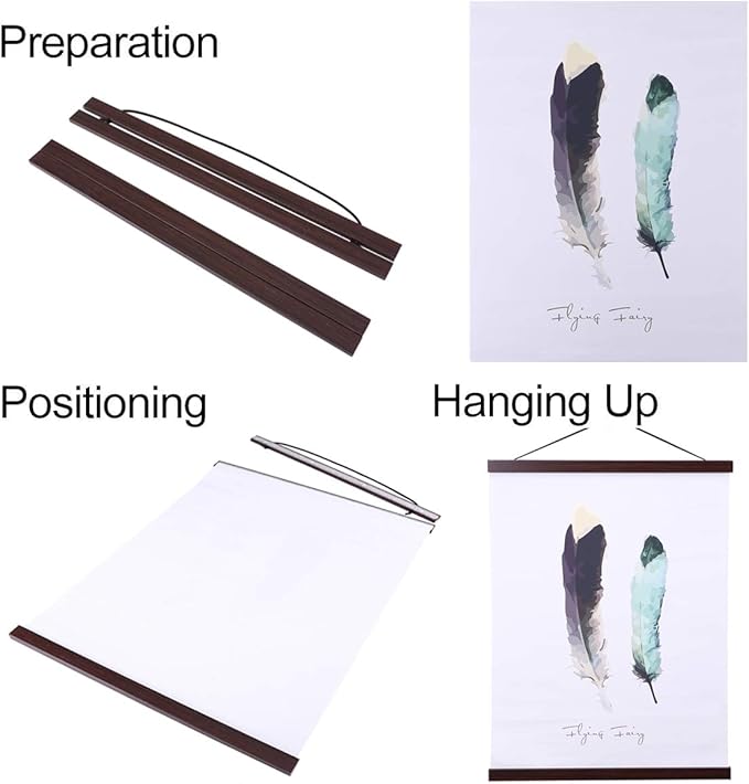 Ywlake Magnetic Poster Hanger, 14x22 14x20 14x24 Poster Frame Wood Wooden Magnet Print Posters Dowel Scroll Hanger Hangers Hanging Kit for Walls Map Canvas Artwork (Walnut, 14")