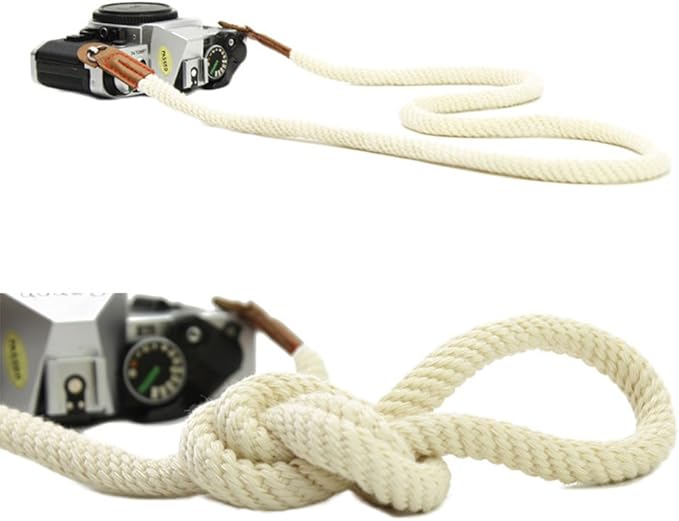 MINI GAGA DOROM Vintage Handmade Cotton Leather Rope Camera Neck Strap for Micro Single and DSLR Camera Long White