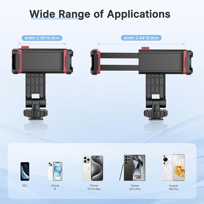 ULANZI Universal Phone Tripod Mount with Cold Shoe Mount, Rotates and Adjustable Clamp Holder Smartphone Clip Adapter for iPhone 11 Pro Max X XR Xs Max 8 7 Plus Samsung Galaxy s10 s9 Note10 Google