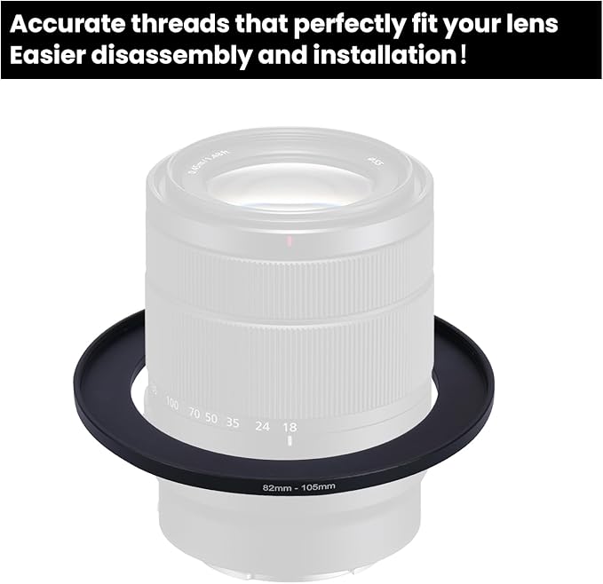 Metal Step Up Ring Filter Adapter - 82mm to 105mm - Metal Ring Step Up Rings Adapter Filter Compatible with All 105mm UV, CPL, ND, Lens Hood, Threaded Lens ect