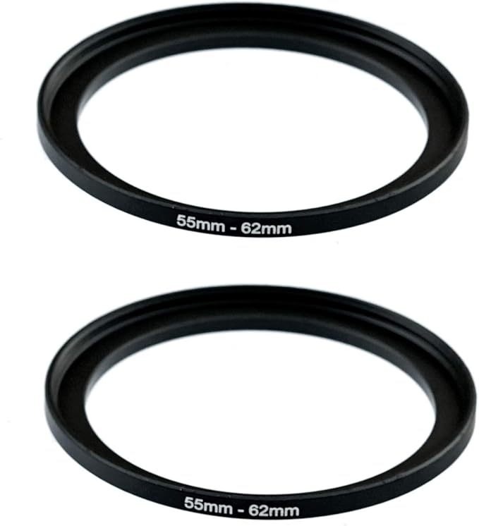 (2-Pcs) 55-62MM Step-Up Ring Adapter, 55mm to 62mm Step Up Filter Ring, 55 mm Male 62 mm Female Stepping Up Ring for DSLR Camera Lens and ND UV CPL Infrared Filters