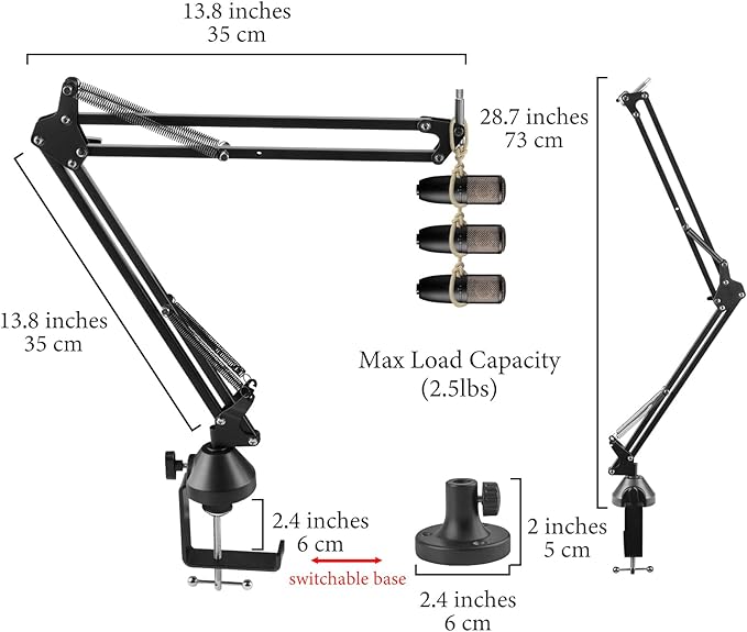 Geekria for Creators Microphone Arm Compatible with AKG Lyra Ultra-HD, P120, P220, C214 Mic Boom Arm Mount Adapter with Tabletop Flange Mount, Suspension Stand, Desk Mount Holder
