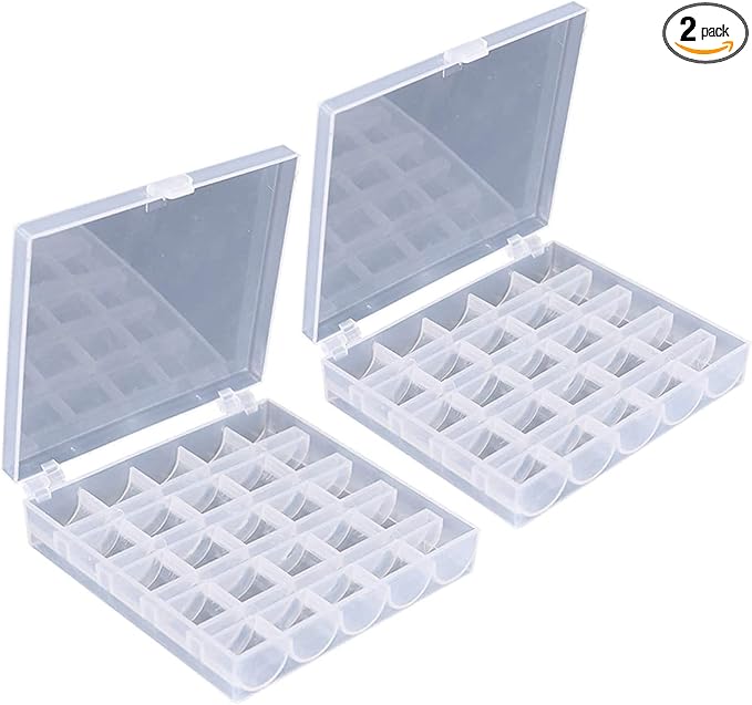 AKIRO 25 Slots Empty Bobbins Spools Box, Sewing Craft Plastic Case Storage Box for Sewing Machine 2 Pack