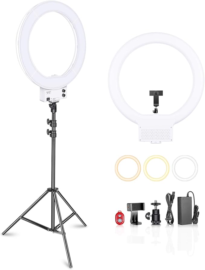 NEEWER 18 Inch Ring Light with Tripod Stand, 55W Large LED Ringlight, Cold Shoe Phone Holder Compatible with iPhone Camera for Video Recording Photography Streaming Selfie Makeup Studio Photo, RL-18