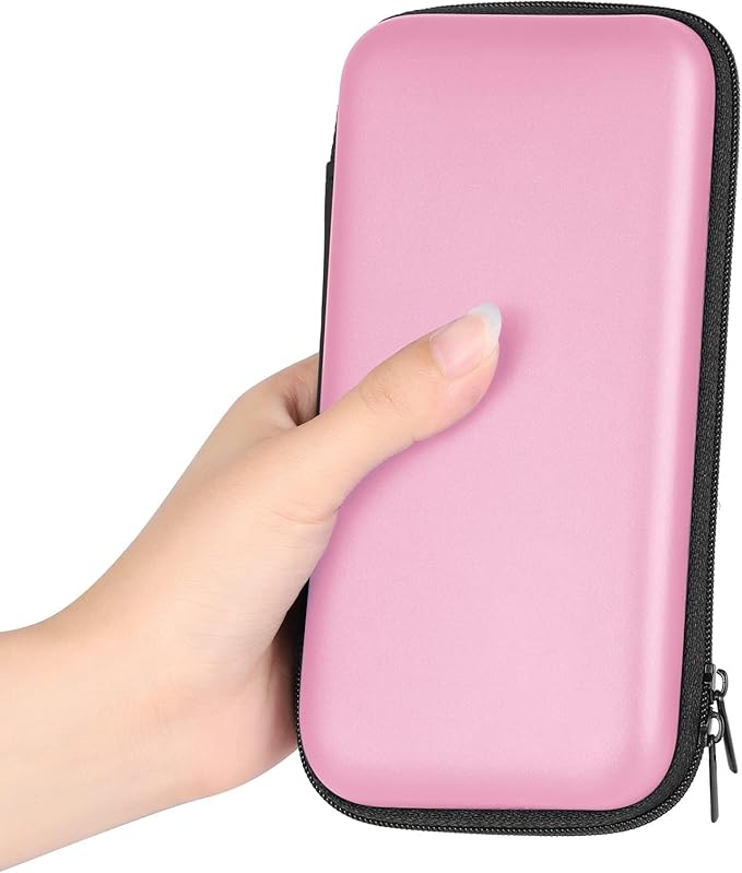 iMangoo Travel Essentials Electronics Organizer Charger Case Portable Dual Zipper Shockproof Pouch Tech Purse Cord Cable Pouches Power Bank Storage Accessories Bag for Women Men,6.5x3.2x1 Pink