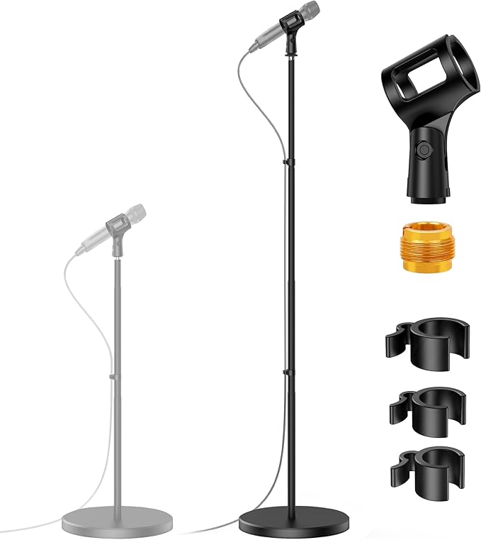 InnoGear Telescopic Mic Stand, Height Adjustable from 22" to 68" Microphone Stand Floor Weighted Base Boom Mic Arm Stand for Blue Yeti HyperX QuadCast SoloCast Shure SM58 Samson Q2U Fifine K669B
