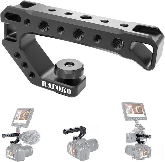R005 Camera Top Handle Camera Top Cheese Handle Grip Universal Video Stabilizing Rig W 3 Cold Shoe Adapters to Mount Microphone, LED Light, Monitor, Easy Low Angle Shoots Metal