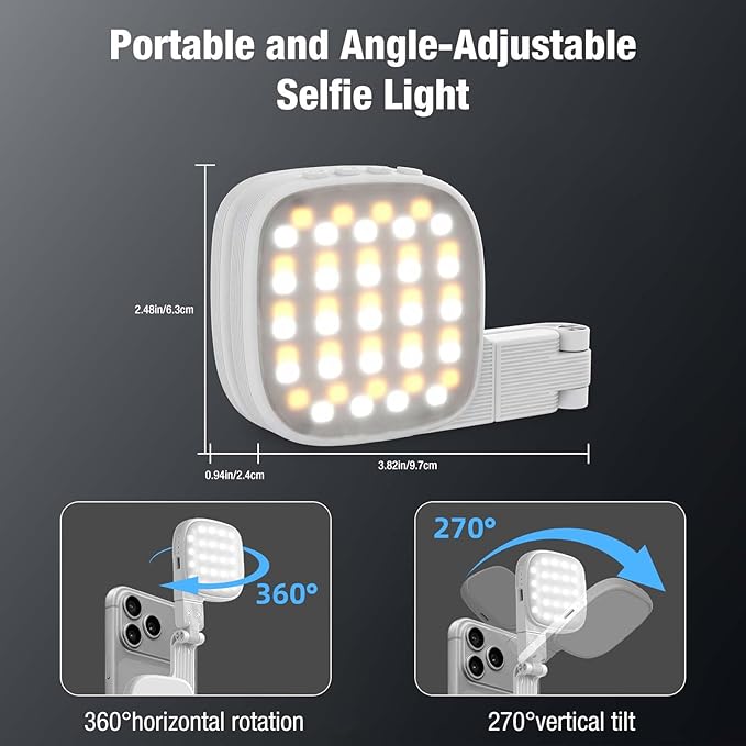 Diyife Magnetic Selfie Light for Phone, [Compatible with MagSafe] CRI95, 3 Modes, 45 LED, 360° Rotatable Phone Light with Foldable Mirror, Portable Selfie Ring Light for Zoom Makeup Video Conference