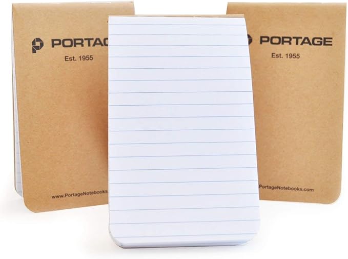 Portage Small Field Notebook - Kraft Notepad for Field Notes, Lined Paper, Top-Bound, Pocket Sized Portable Planner, Durable & Flexible, Lies Completely Flat – 2.8x4.6 In, 64 Pages, 3 Pack