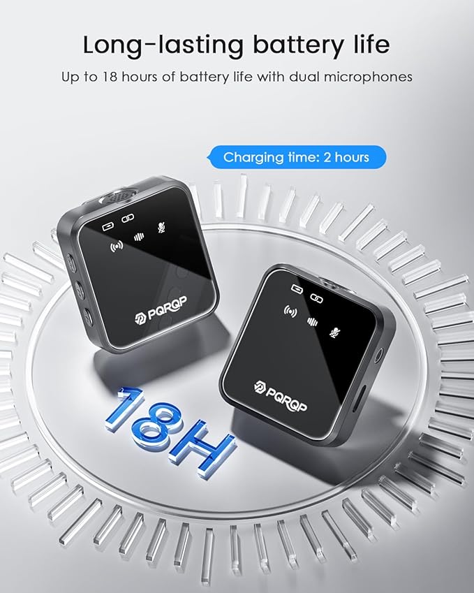 PQRQP 3-in-1 Mini Microphone for iPhone/Android/Camera, Hi-Fi Audio, Wireless Microphones, 328ft Range, 20H Battery, Lapel Mic with Noise Reduction for Live Streaming, TikTok, YouTube (Graphite Gray)