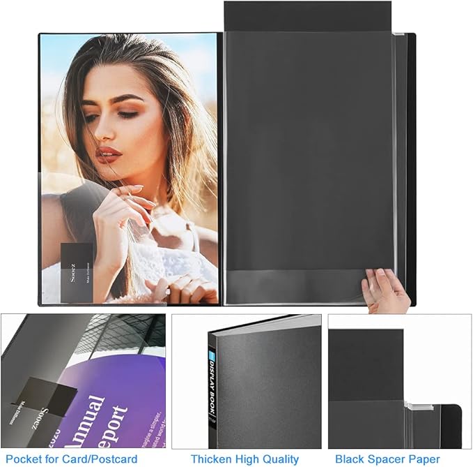 Sooez Heavy Duty Binder with Plastic Sleeves 18"x24", Portfolio Folder with 30 Clear Sheet Protectors, Display 60 Pages, Presentation Book for Artwork, Sheet Music, Document