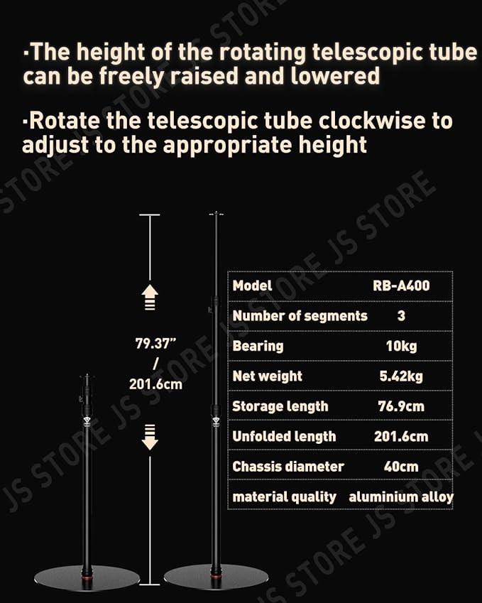IFOOTAGE RB-A400 Round Base Monopod,79.4" Monopod Light Stand,3/8" Screw and Light Mount Adapter, Stability for LED Video Light,Max.Payload 22LBS/10KG