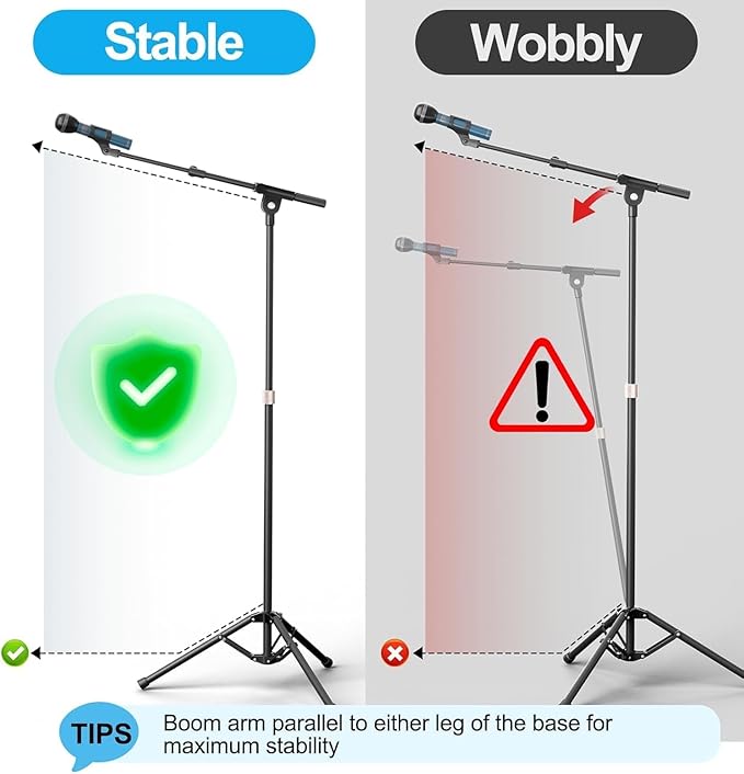 Microphone Stand, 2 Pack Tripod Boom Arm Floor Mic Stand Heavy Duty Height Adjustable with Carrying Bag 2 Mic Clips 3/8" to 5/8" Adapter for Singing Podcast and Stage