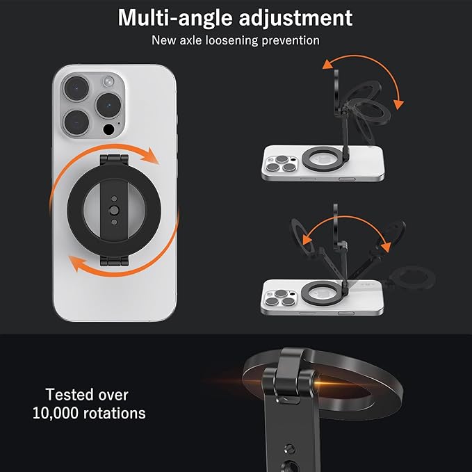 VRIG MG-26 Dual Magnetic Phone Tripod Mount with 1/4" Screw Hole Compatiable with Mag Safe for iPhone 16 15 14 13 12 All Series, Foldable Portable Magnetic Phone Stand for Travel, Car, and Gym