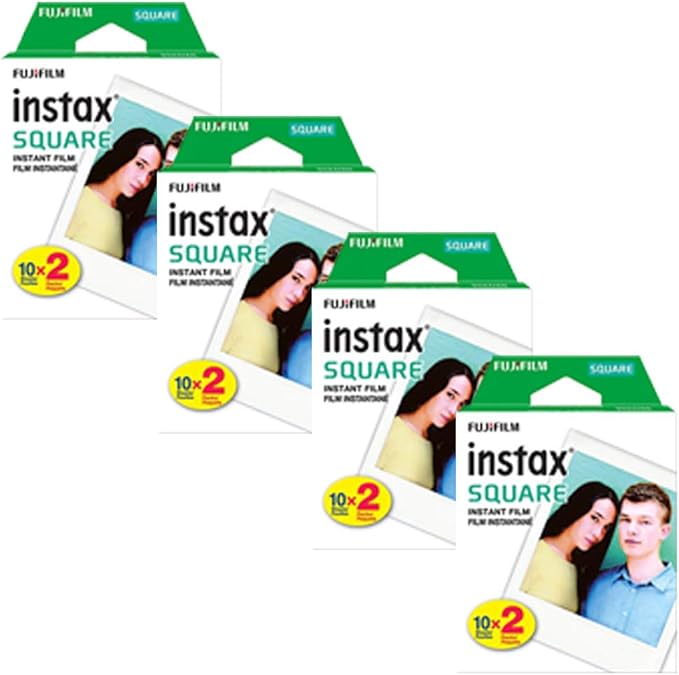4X Fujifilm Instax Square Instant Film (80 Exposures) + Hanging Photo Frames for Square Film Assorted Colors – Deluxe Accessory Bundle