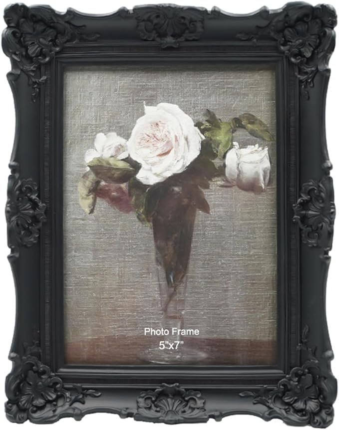 CISOO 5x7 Vintage Picture Frame Antique Ornate Black Photo Frame, for Table Top and Wall Display, Decorative Floral Design Retro Home Decor, Photo Gallery Art