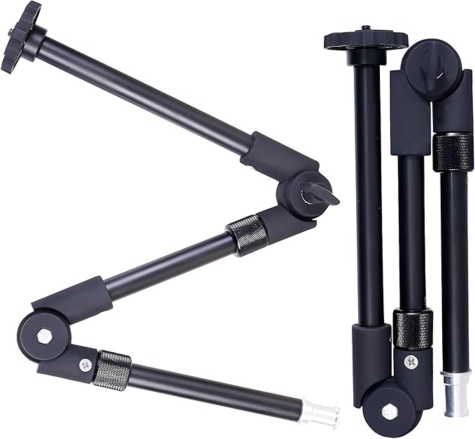 24.8in 3-Section Adjustable Friction Power Articulating Magic Arm, Overhead Camera Mount Bracket with 1/4" Screw, 3/8" Thread Hole and 5/8” Stud for Camera, LCD Monitor/LED Lights