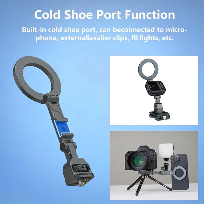 Magnetic MagSafe Tripod Mount Adapter Aluminum Phone Mount with 1/4” Screw & Cold Shoe Compatibility for iPhone 16/15/14/13 Series, DSLR Cameras, DJI Ronin, Canon/Nikon Photography Accessories