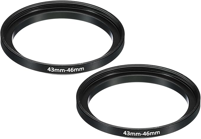 PATIKIL 43mm-46mm Metal Step Up Ring, 2 Pack Camera Lens Filter Adapter Ring Aluminum Filter Adapter Ring for Camera Lenses Hood, Black