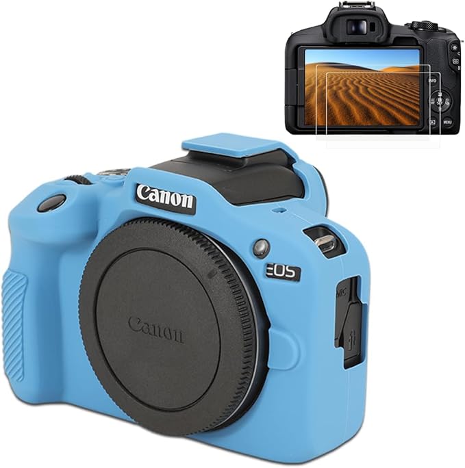 Pocoukate Case for Canon EOS R100 Camera, Soft Silicone Protective Cover Skin with EOS R100 Screen Protector Accessories for Canon EOS R100 Mirrorless Camera Silicone Case - Blue
