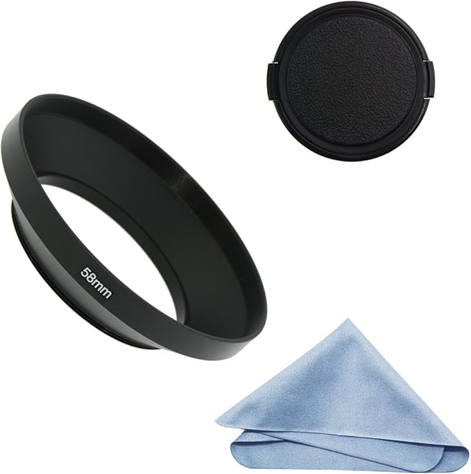 SIOTI 58mm Lens Hood, Oxidation Matte Anti Reflective Treatment, Aluminum Alloy, with 1 * 72mm Lens Cap, Compatible with Sony/Canon/Nikon/Fuji etc >16mm Camera Lens