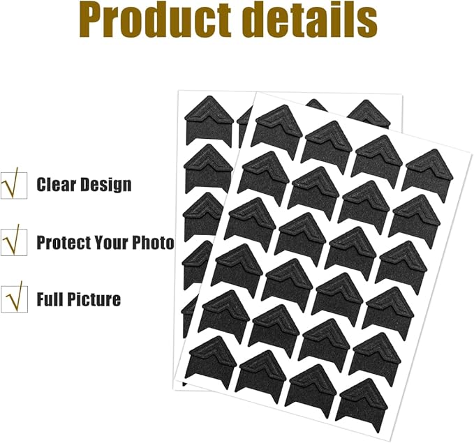 120 Pack Photo Corners Self-Adhesive, Picture Corner Stickers for Scrapbooking, Guestbook, Memory Scrapbook (Black)
