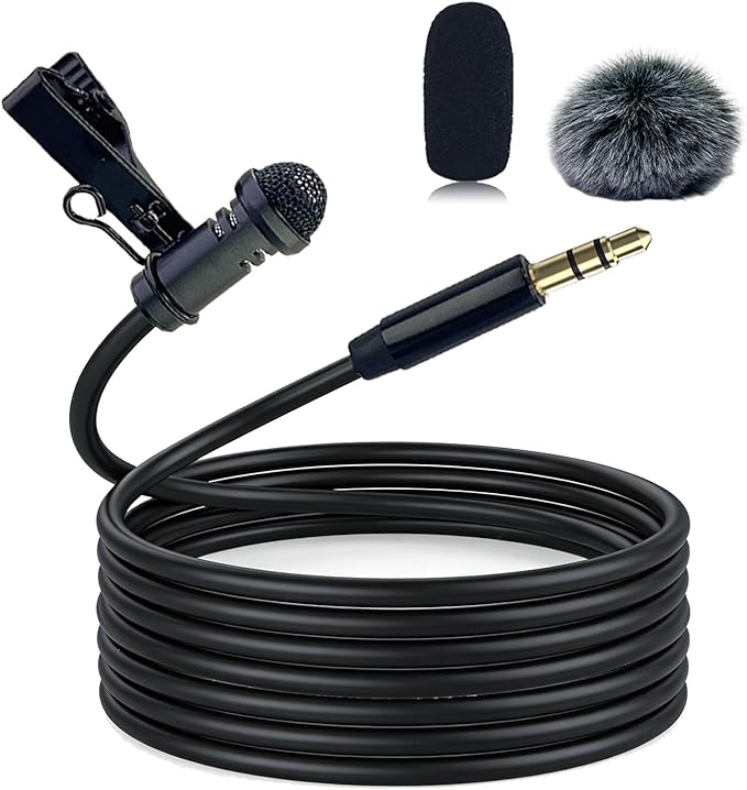 Lavalier Lapel Microphone for DJI MIC 1/2 for Rode GO II Wireless Transmitter, 3.5mm Plug Straight-Headed Omnidirectional Condenser Wired Mics for YouTube Vlog Interview