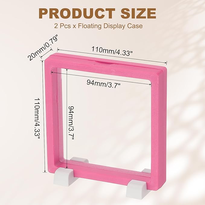 PATIKIL 2Pcs Floating Display Case, 4.3 Inch Jewelry Display Case Stand Challenge Coin Holder Frames Transparent Small Storage Box 3D for Necklace Bracelets Pendants, Rose Red/White