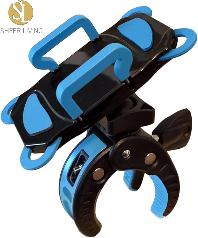 Baby Stroller Phone Holder, Shopping Cart, Golf Cart, Push Cart, Bike Phone Mount, for Motorcycle, Scooter, ATV, Boat, Spin Bike, Treadmill, Handlebar- Universal- iPhone, Cell Phone Clamp (Blue)