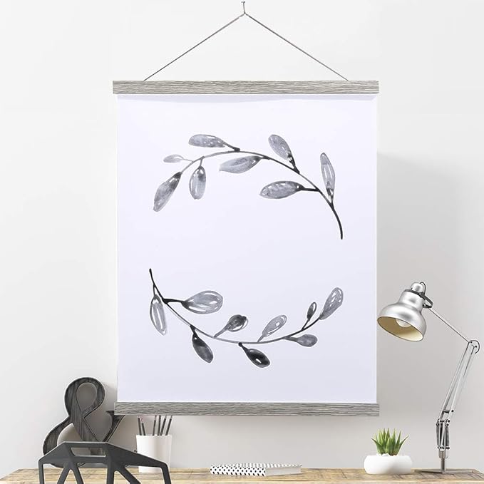 Benjia Magnetic Poster Hanger, 17x24 17x11 17x22 Poster Frame Wood Wooden Magnet Print Posters Dowel Scroll Hanger Hangers Hanging Kit for Walls Map Canvas Artwork (Grey, 17")
