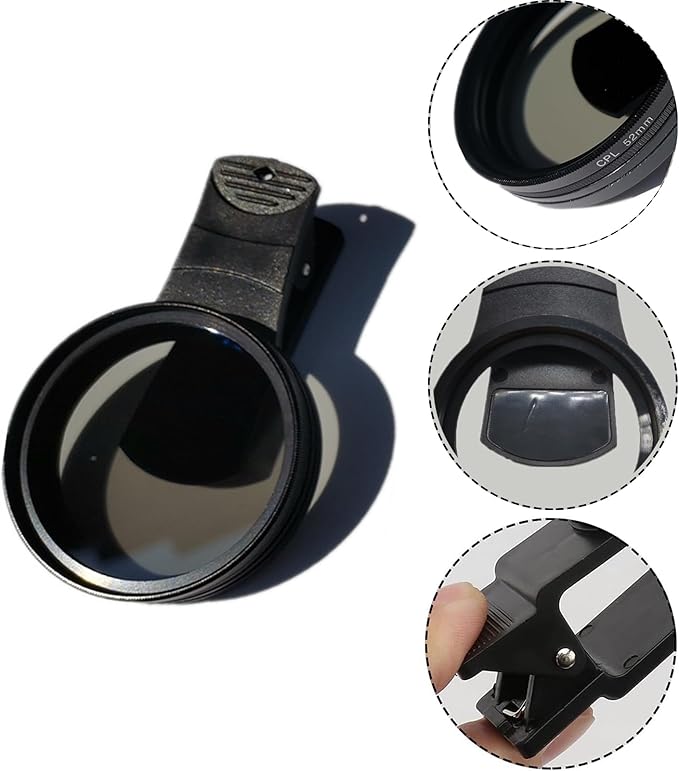 52mm CPL Phone Camera Lens, Clip-On Cellphone Lens CPL Filter Polarizer, Universal Cell Phone Camera Lens Compatible with Most Mobilephone Models(Black)